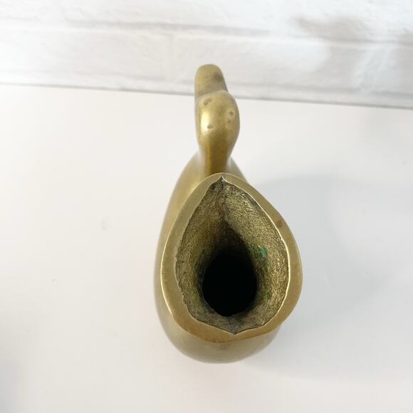 Vintage Brass Duck Vase 4" MCM Decor Stylized Curvy Design Minimalist - Picture 3 of 8